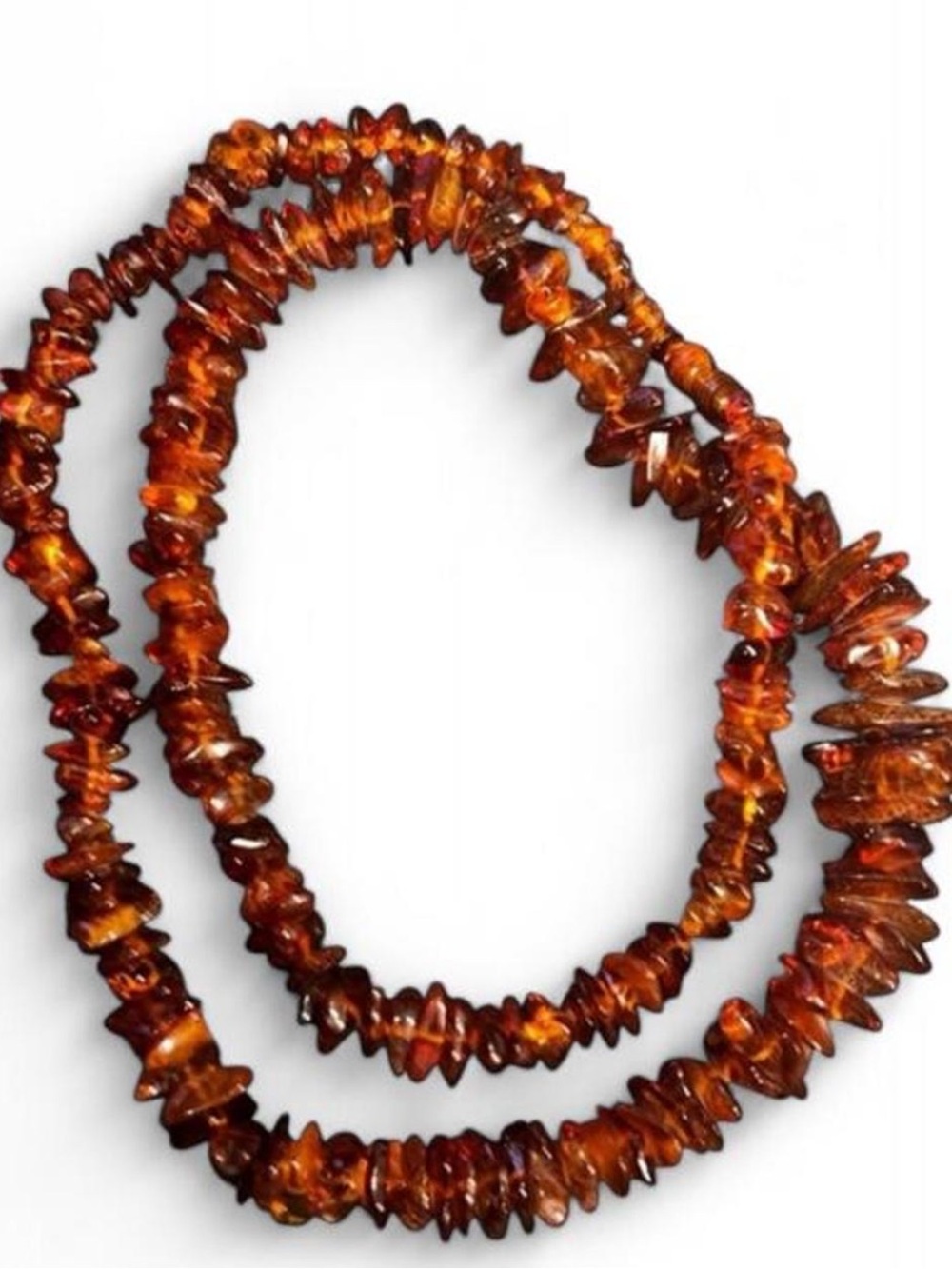 Vintage 1960’s Baltic Amber Chip Necklace - Warm Cognac Brown 28” 32g
